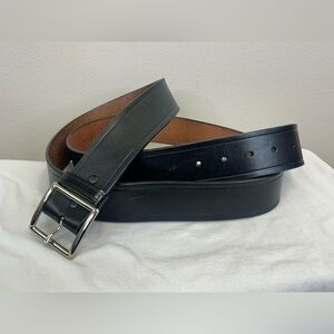Men's 5X Black Leather Belt Silver Buckle Plus Size Genuine Leather